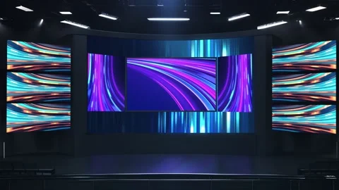 Virtual stage with led wall displaying abstract light Stock Footage 302396549