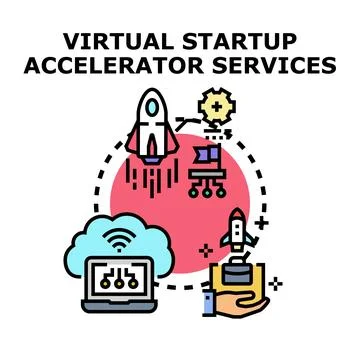 Virtual startup accelerator services boosting business growth Stock Illustration