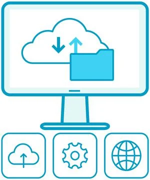 Virtual storage computer program. Service for saving information and personal Stock Illustration