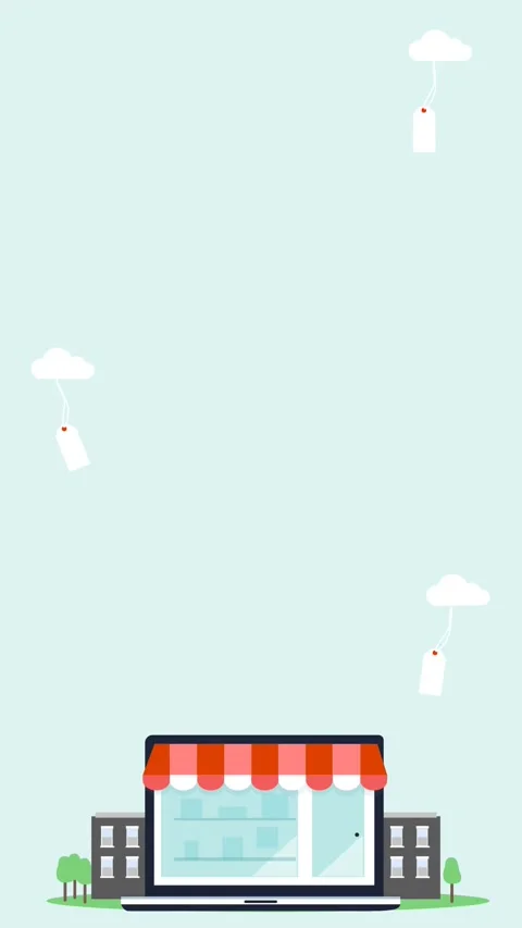 Virtual Store with Computer and Price Tags in 2D Animation Video stock 286865978