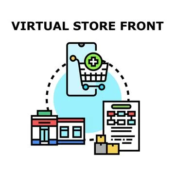Virtual store front concept with online shopping and retail Stock Illustration