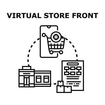 Virtual store front concept with online shopping and retail Ilustración de archivo