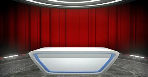 Virtual studio background with a desk. Front view of a virtual theater Stock Illustration