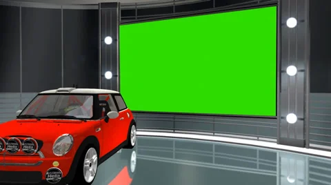 Virtual studio background with green screen video wall and race car 스톡 동영상 33647298