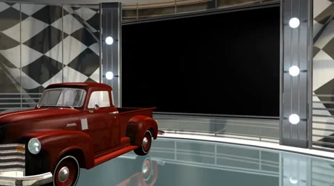 Virtual studio background with green screen wall and classic car 스톡 동영상 33647545