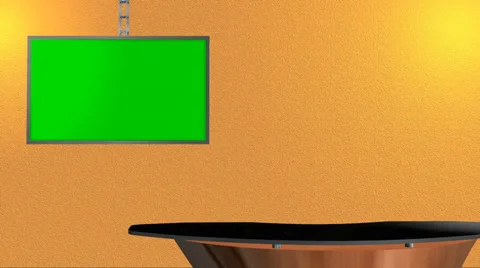 Virtual studio background with green screen Flat TV Video stock 33647648