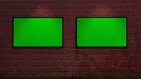 Virtual Studio - brick wall background with animated green screen monitors Stock-Footage 53431452