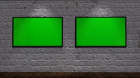 Virtual Studio - brick wall background with animated green screen monitors Stock-Footage 53431463