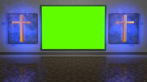 Virtual studio  with crosses and green screen Stock Footage 89571604