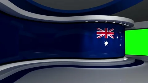 Virtual studio. Green screen. TV studio. Australia. Australian flag. News studio Stock Footage 151302675