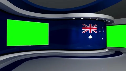 Virtual studio. Green screen. TV studio. Australia. Australian flag. News studio Vidéo 151302685