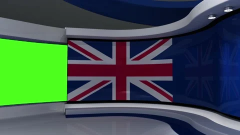 Virtual studio. Green screen. TV studio. British flag. News studio. Vídeos de archivo 152128457