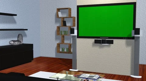 Virtual studio room with animated green screen Flat TV 스톡 동영상 39986686