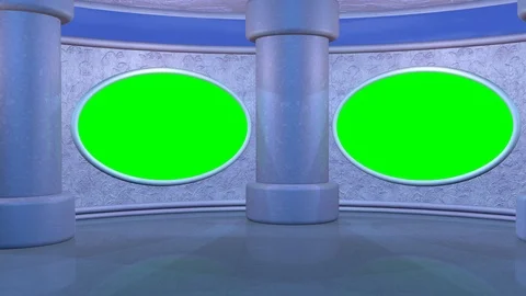 Virtual studio set with tall columns and moving clouds. Camera zoom out Stock Footage 89571605