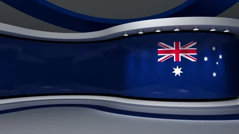 Virtual studio. TV studio. Australia. Australian flag. News studio. Stock Footage 151302640