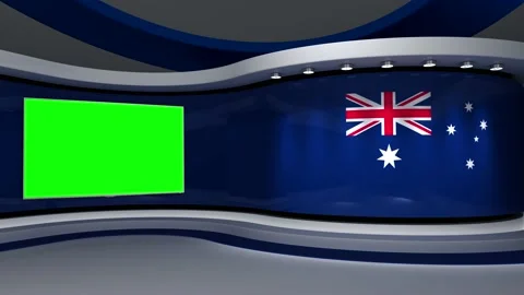 Virtual studio. TV studio. Australia. Australian flag. News studio. Stock Footage 151302649