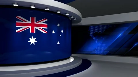 Virtual studio. TV studio. Australia. Australian flag. News studio. Stock Footage 151302651
