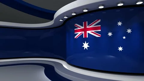 Virtual studio. TV studio. Australia. Australian flag. News studio. Stock Footage 151302652