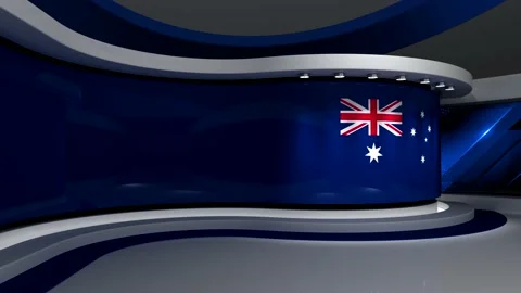Virtual studio. TV studio. Australia. Australian flag. News studio Vidéo 151302671