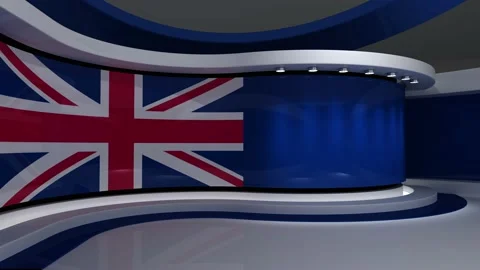 Virtual studio. TV studio. British flag. News studio. Vídeos de archivo 152128355