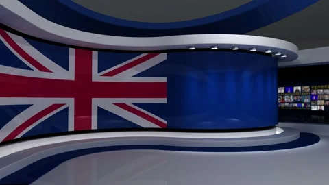 Virtual studio. TV studio. British flag. News studio. Vídeos de archivo 152128379