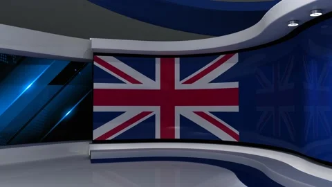 Virtual studio. TV studio. British flag. News studio. Stock Footage 152128407