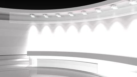 Virtual studio. Tv studio. News room. White background. White studio Stock Footage 144811601