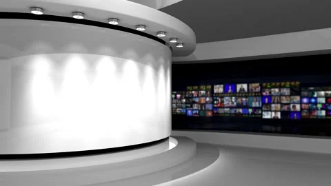 Virtual studio. Tv studio. News room. White background. White studio Vídeos de archivo 152128495