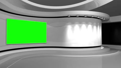 Virtual studio. Tv studio. News room. White studio. Green screen Vídeos de archivo 152128565