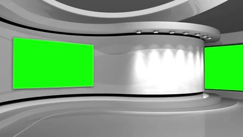 Virtual studio. Tv studio. News room. White studio. Green screen Stock Footage 152128613