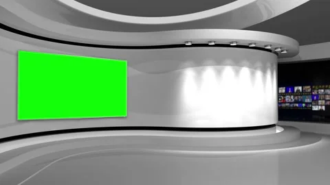 Virtual studio. Tv studio. News room. White studio. Green screen Vídeos de archivo 152128615