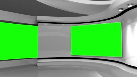 Virtual studio. Tv studio. News room. White studio. Green screen Stock Footage 152128659