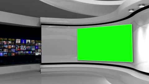Virtual studio. Tv studio. News room. White studio. Green screen Stock Footage 152128711