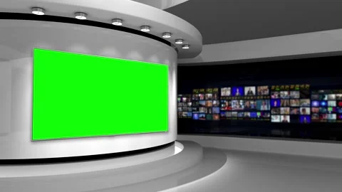 Virtual studio. Tv studio. News room. White studio. Green screen Stock Footage 152128784