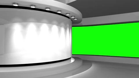 Virtual studio. Tv studio. News room. White studio. Green screen. Stock Footage 152128855
