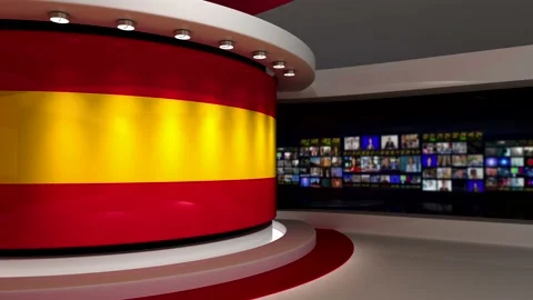 Virtual studio. TV studio. Red and yellow background. Stock Footage 152127343