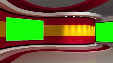 Virtual studio. TV studio. Red and yellow background. Green screen Stock Footage 152127435