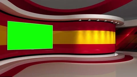 Virtual studio. TV studio. Red and yellow background. Green screen Stock Footage 152127449