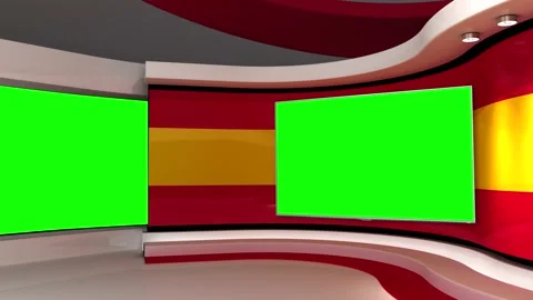 Virtual studio. TV studio. Red and yellow background. Green screen Stock Footage 152127493