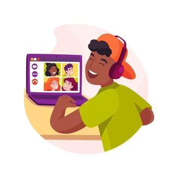 Virtual study group isolated cartoon vector illustration. Stock Illustration