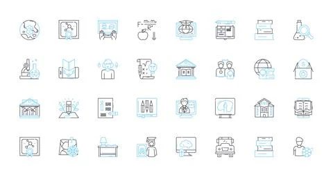 Virtual studying linear icons set. Remote, Online, Digital, Distance, E-learning Stock Illustration