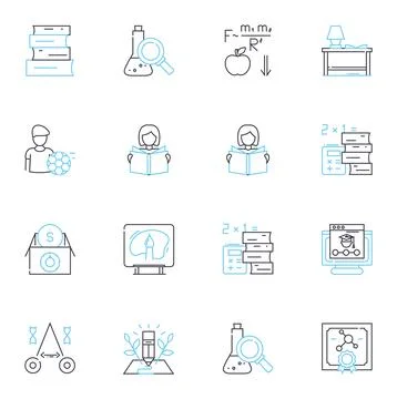 Virtual studying linear icons set. Remote, Online, Digital, Distance, E-learning Stock Illustration