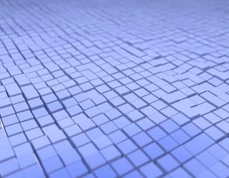 Virtual surface with floating cubes in digital space. 3D illustration. Illustrazione stock