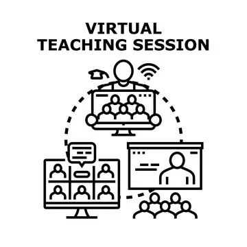 Virtual teaching session concept for online education and e learning Illustrazione stock
