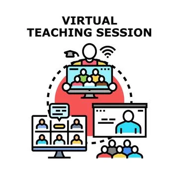 Virtual teaching session concept for online education and e learning Stock Illustration