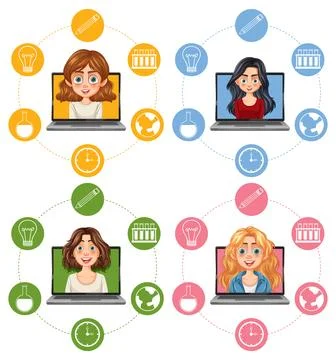 Virtual Team Collaboration Illustration Stock Illustration