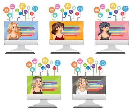 Virtual Team Collaboration Illustration Stock Illustration