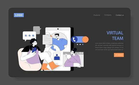 Virtual Team collaboration. Vector illustration. イラスト素材