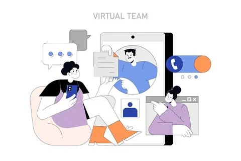 Virtual Team collaboration. Vector illustration. Illustrazione stock
