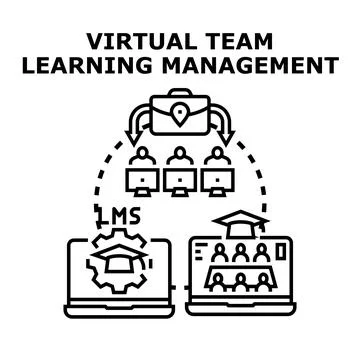 Virtual team learning management delivering remote education system Illustrazione stock
